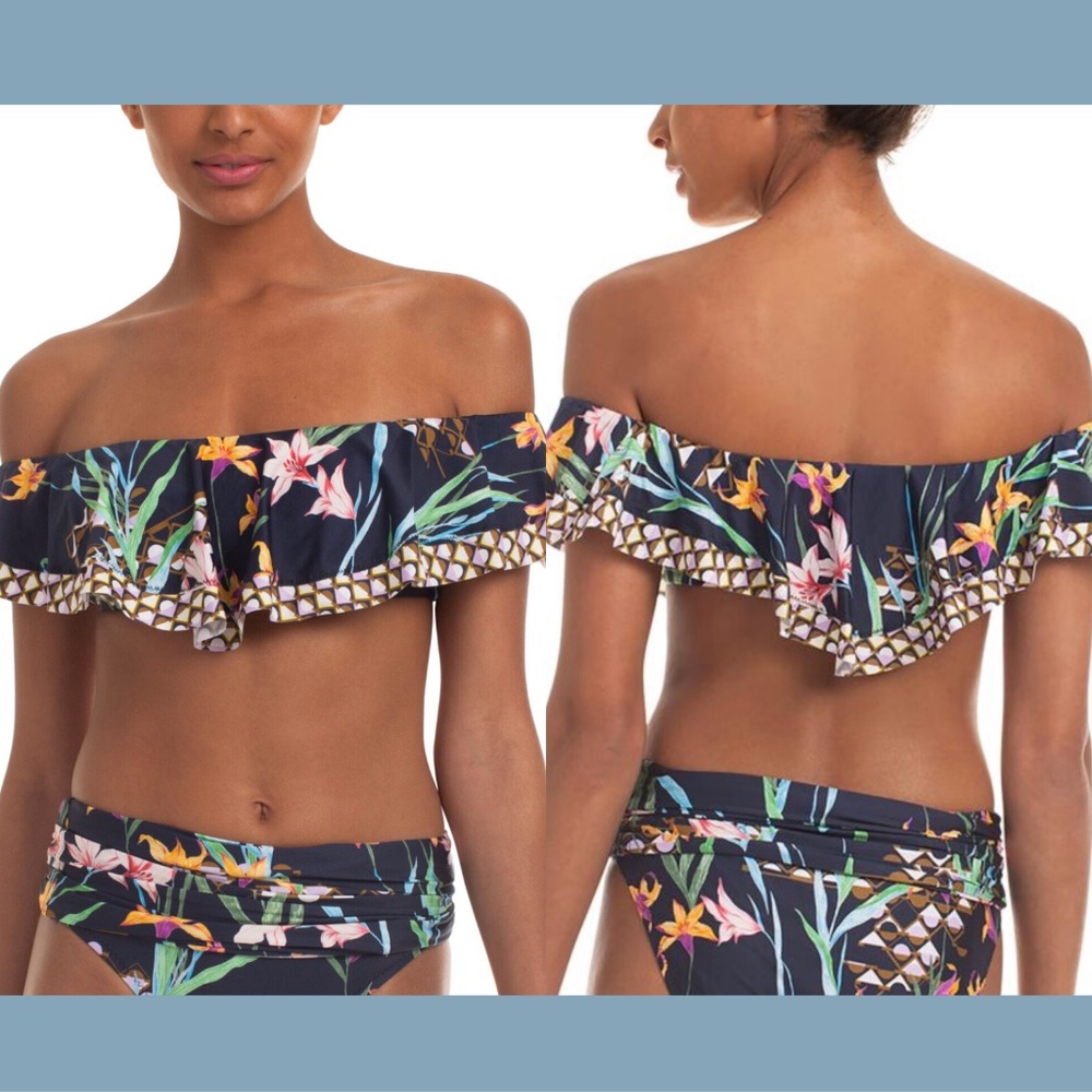NWT $92 Trina Turk Fiji Off Shoulder‎ Floral Mix Print Bikini Top [SZ 4 ]